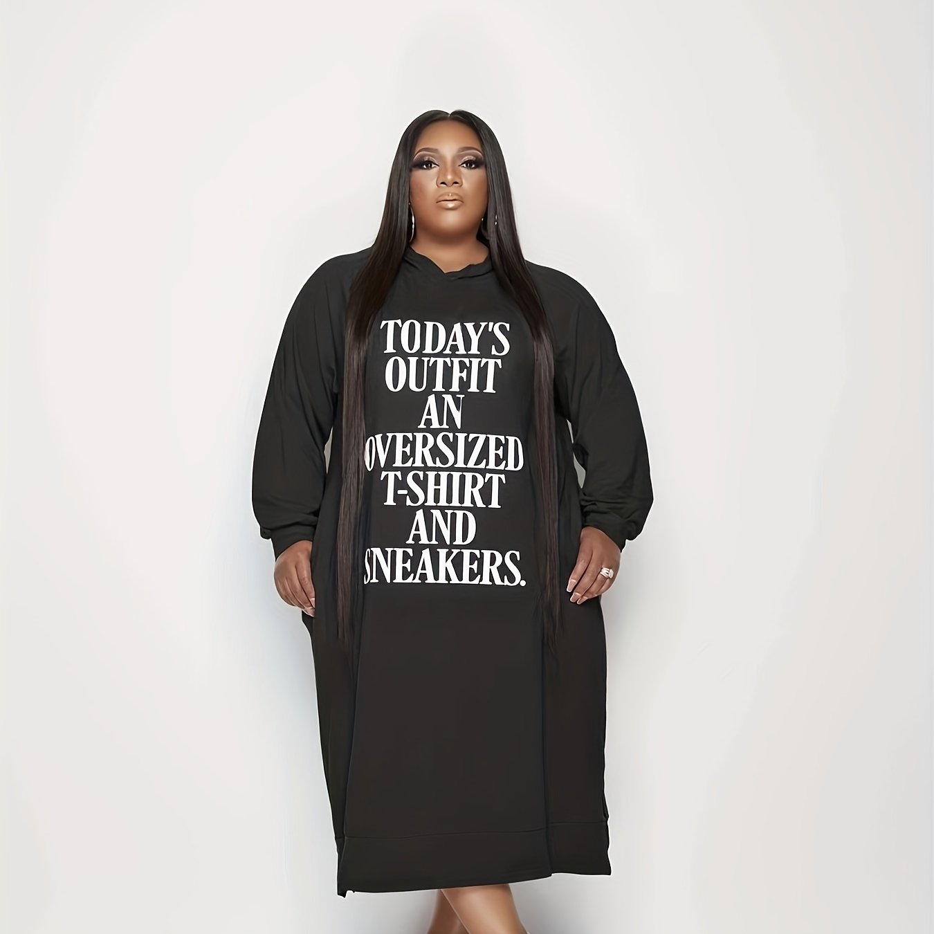 Plus Size Women's Casual Sweatshirt Dress Long Sleeve Hoodie Pockets