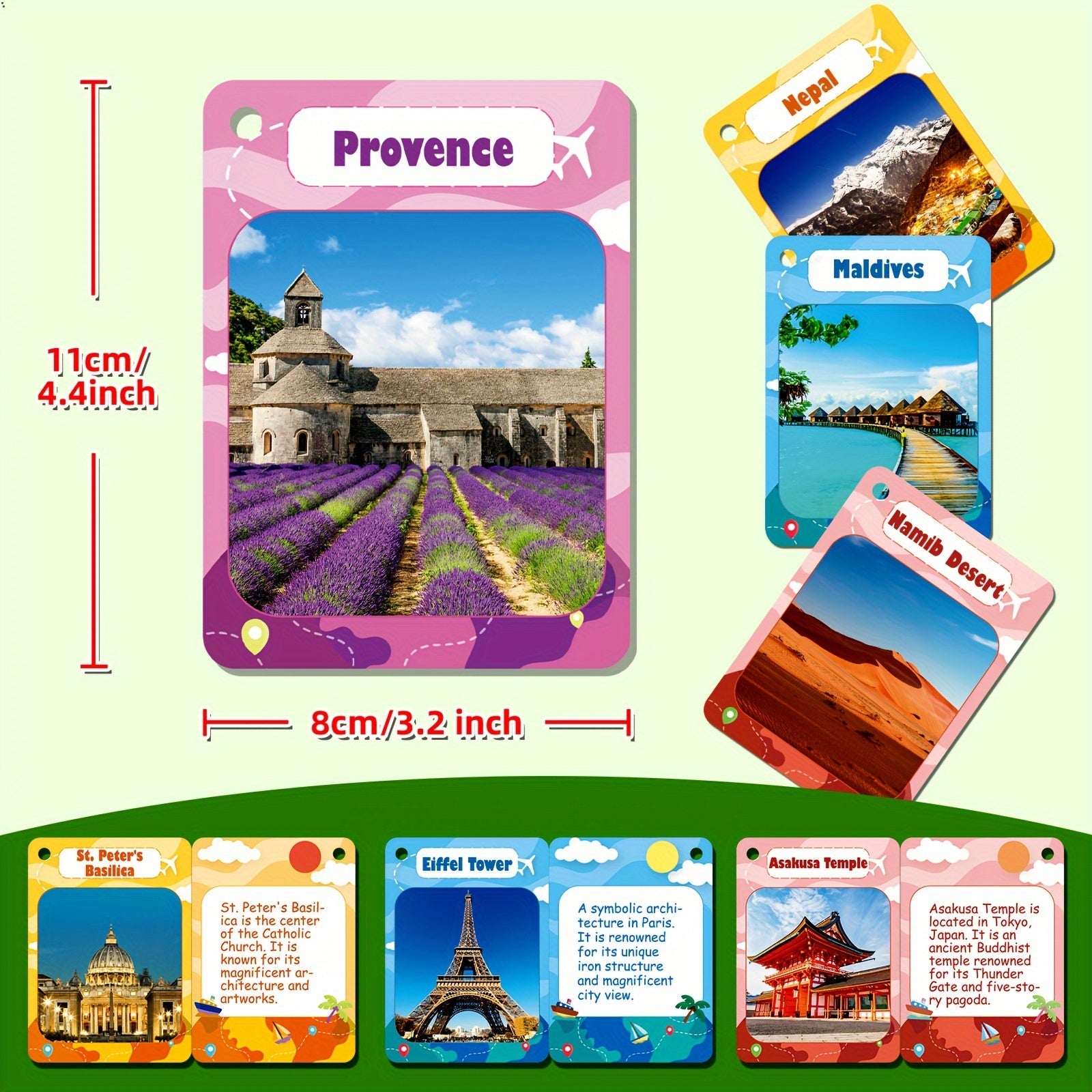 Educational Flash Cards for Kids 50 World Landmarks Puzzle Game in Mixed Colors