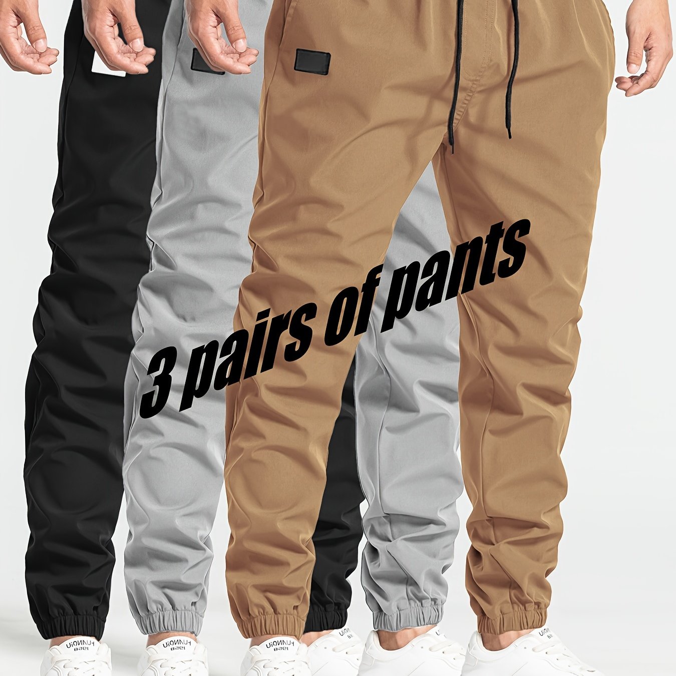 Men's Casual Loose Pants 3-Pack Polyester Solid Color Spring Collection