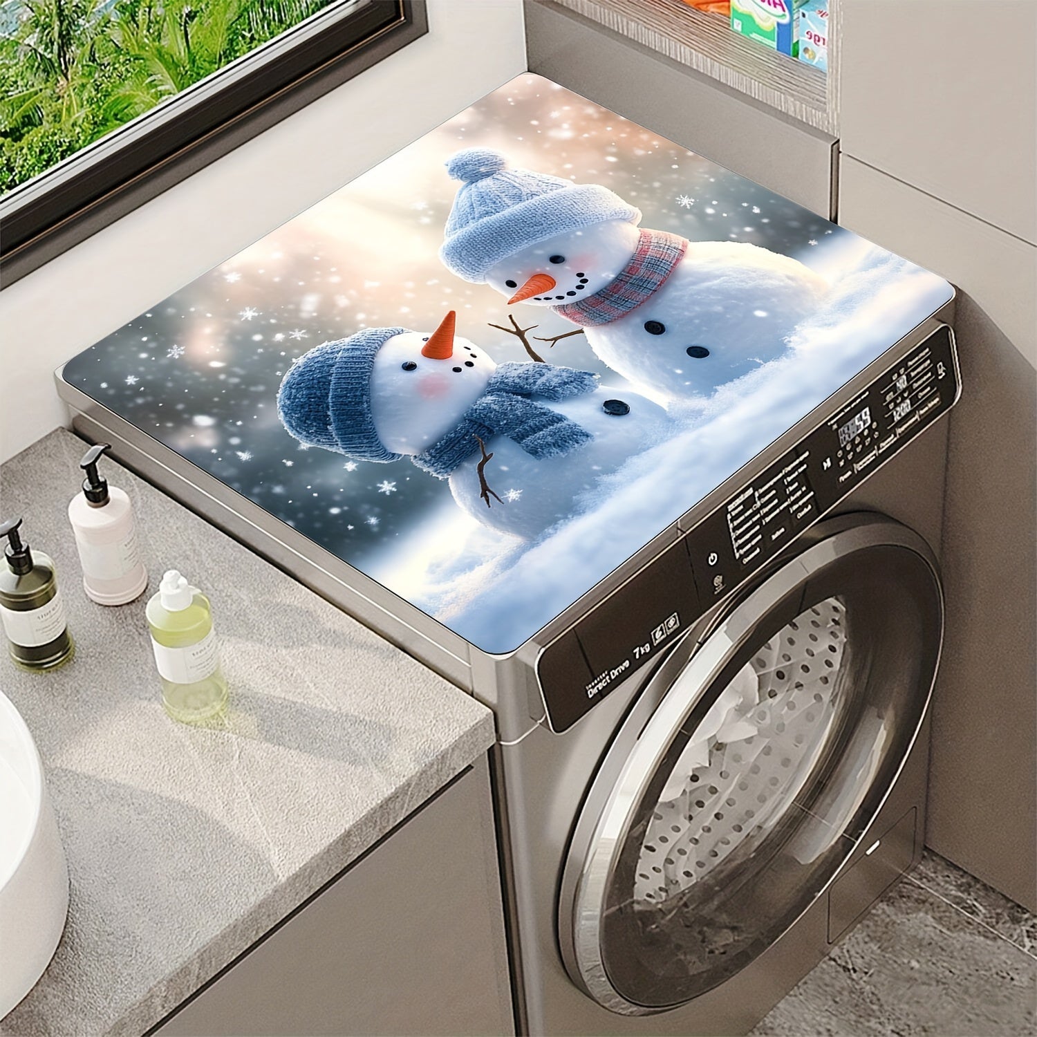 Christmas Snowman Washing Machine Dust Cover, Quick-Dry, Absorbent, Modern Design