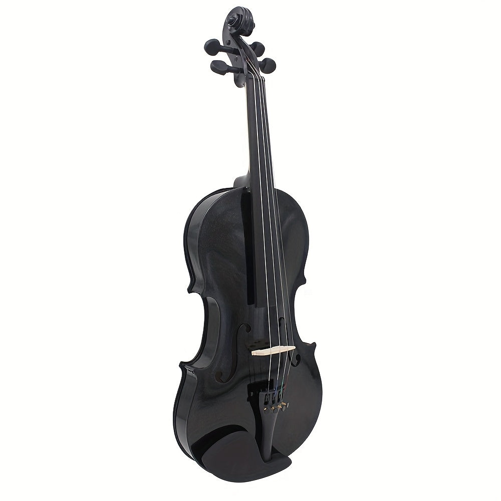 4/4 Solid Wood Violin Black for Beginners with Chin Rest and Case