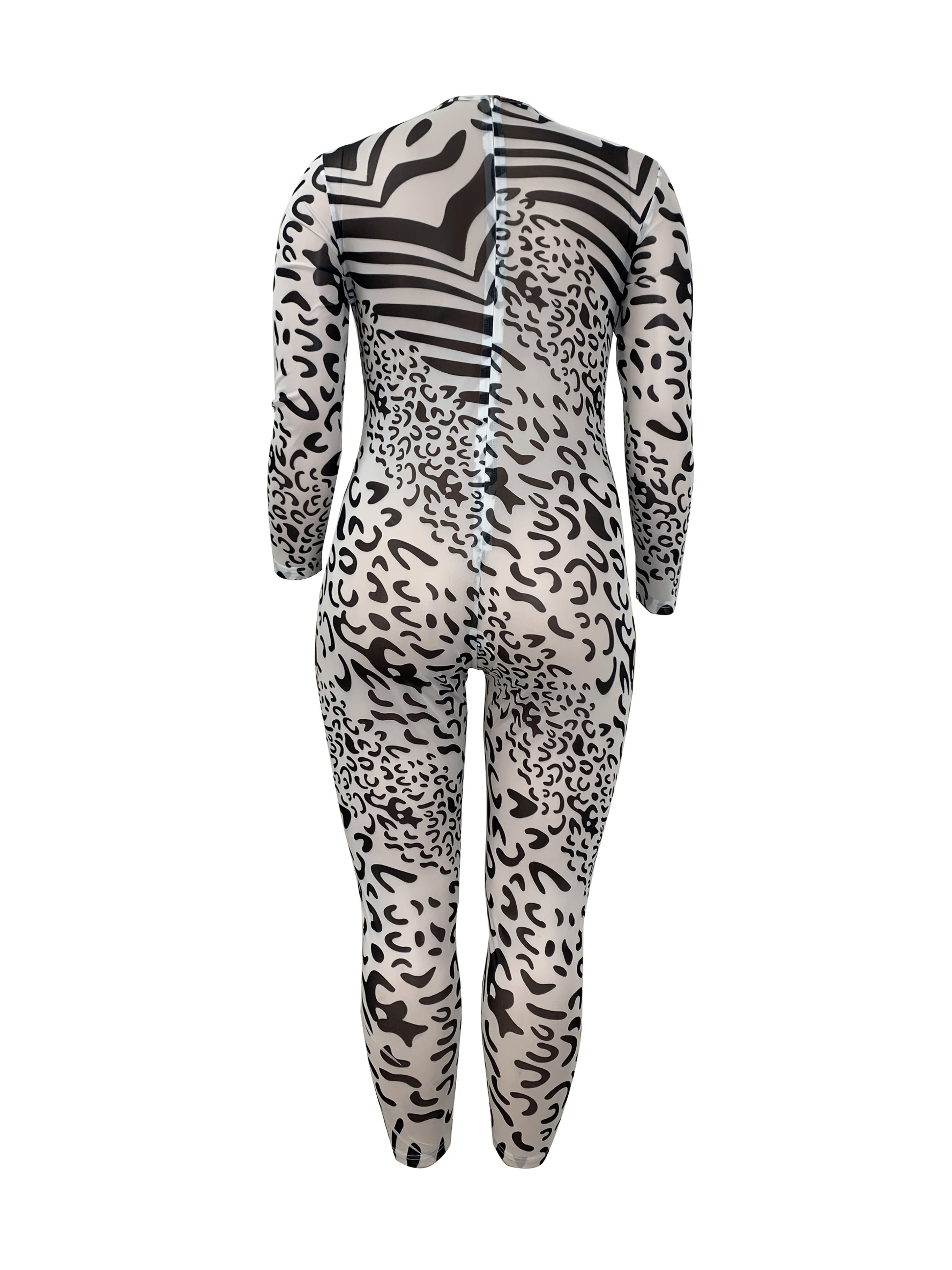 Women's Plus Size Leopard Print Jumpsuit Long Sleeve High Stretch