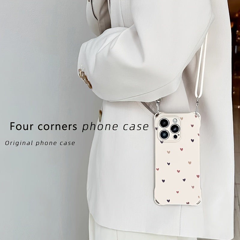 Colorful Hearts iPhone Case with Lanyard TPU Lens Protection for iPhone 11-16 Pro Max