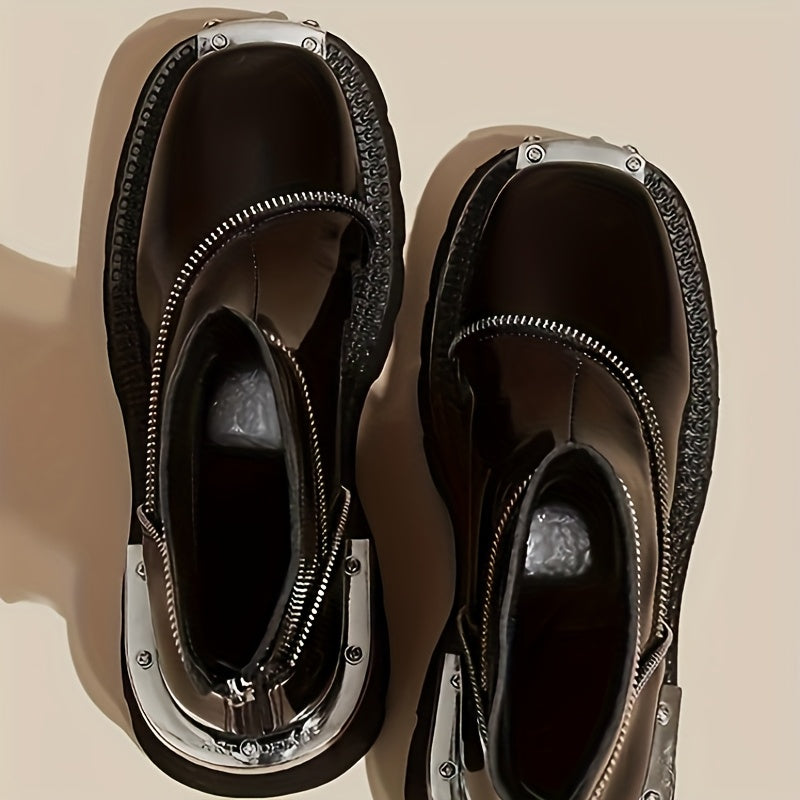 Women's Chunky Platform Boots Synthetic Black Slip-Resistant Zipper