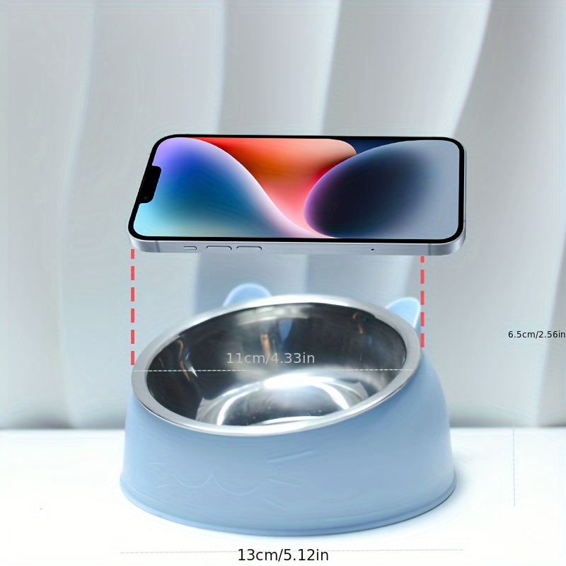 Raised Stainless Steel Cat Food Bowl with Non-Slip Base and 100ml Capacity