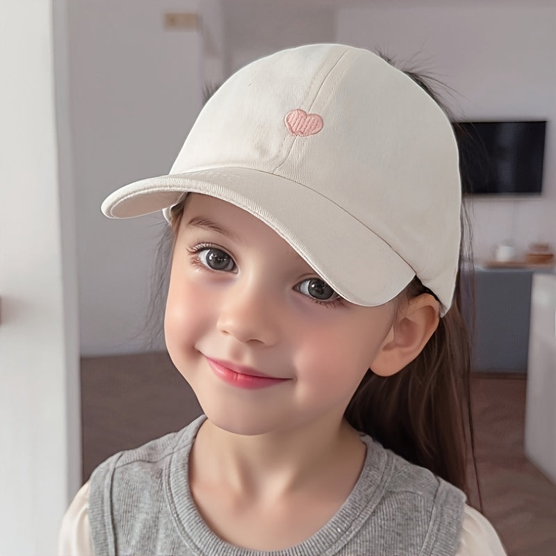 Kids Sun Protection Baseball Cap for Girls and Boys Heart Pattern Fitted Spring Summer