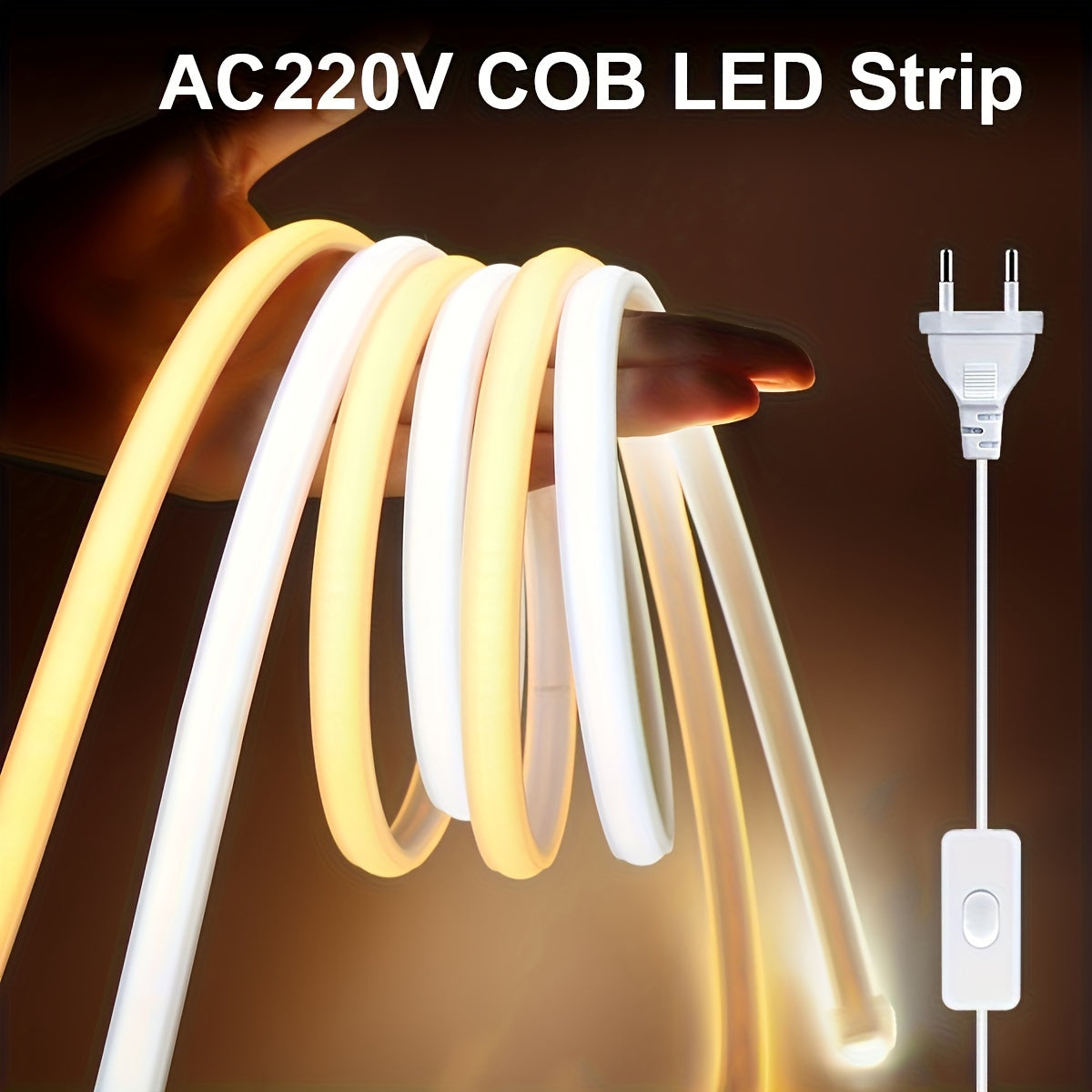 220V COB Flexible LED Strip Lights 288 LEDs per Meter 12W/M Outdoor Garden Kitchen Bedroom Cuttable with EU Plug