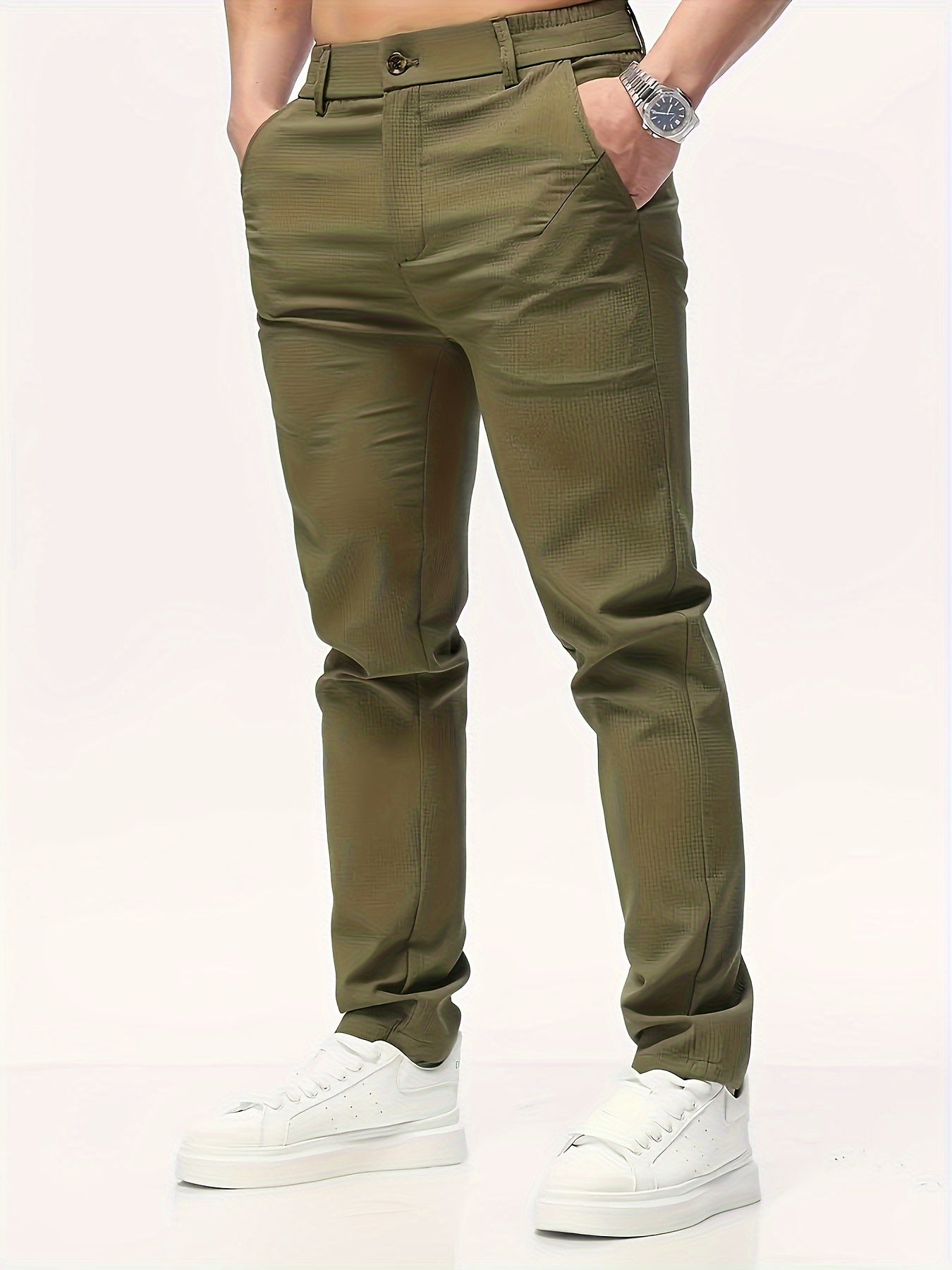 Men's Casual Polyester Pants Solid Color Regular Fit Spring Fall