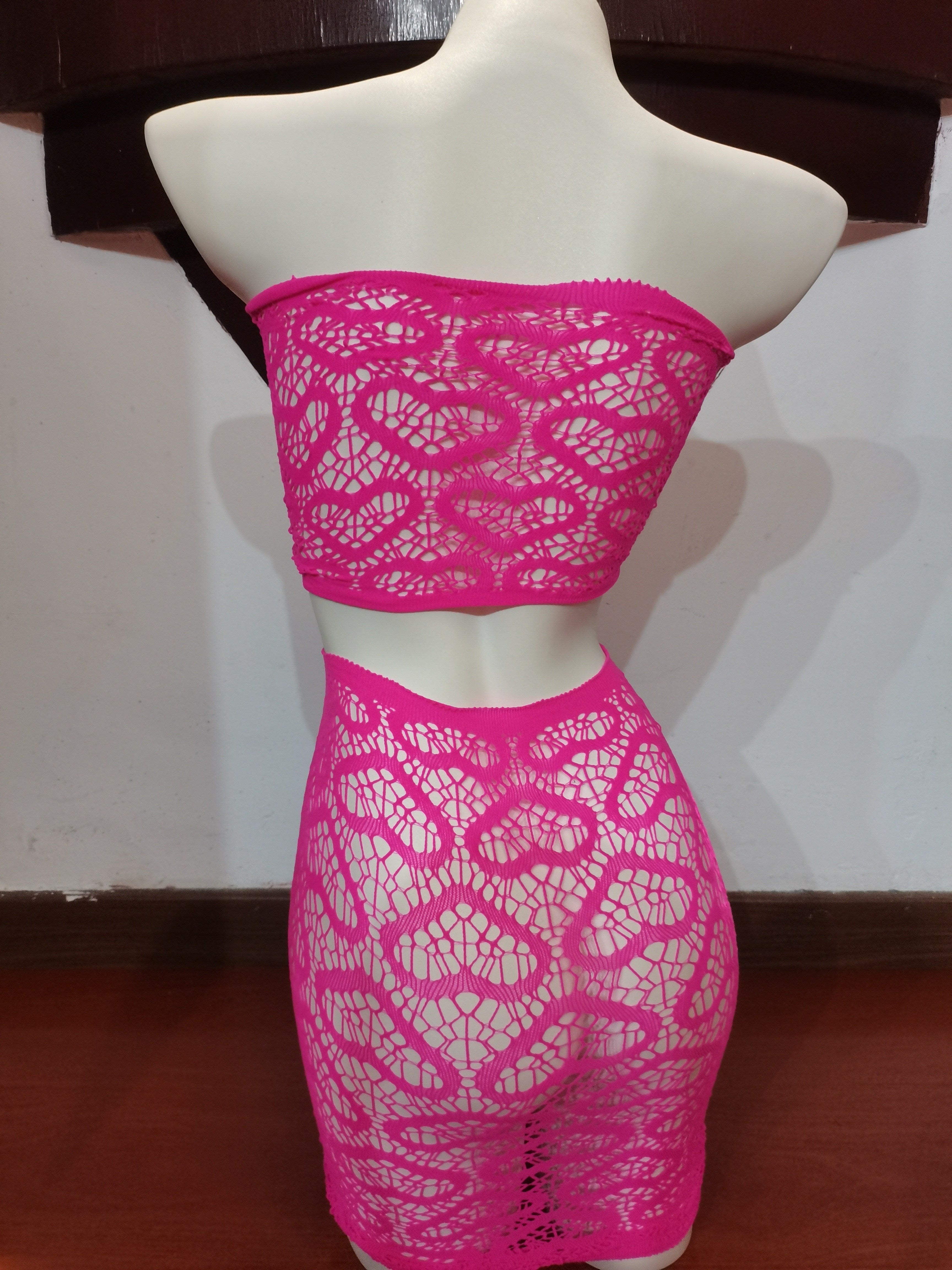 Women's Valentine's Day Lingerie Set with Love Print Tube Top Skirt and Bag