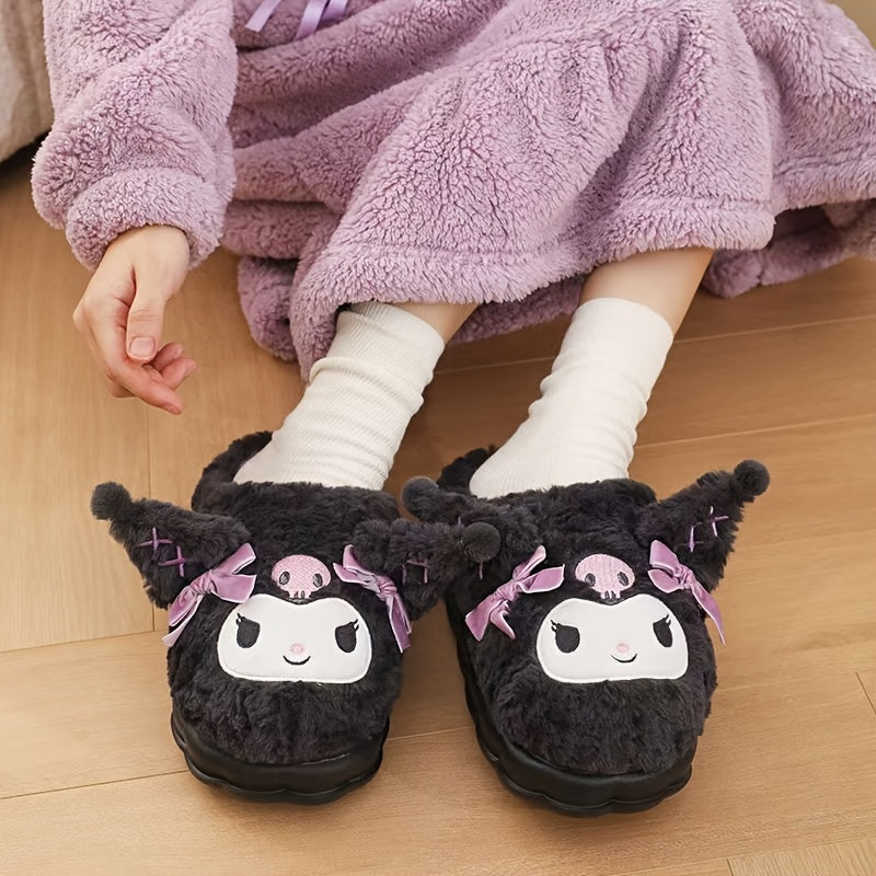 Women Cozy Plush Slippers with Cartoon Design Soft Fabric Warm Winter