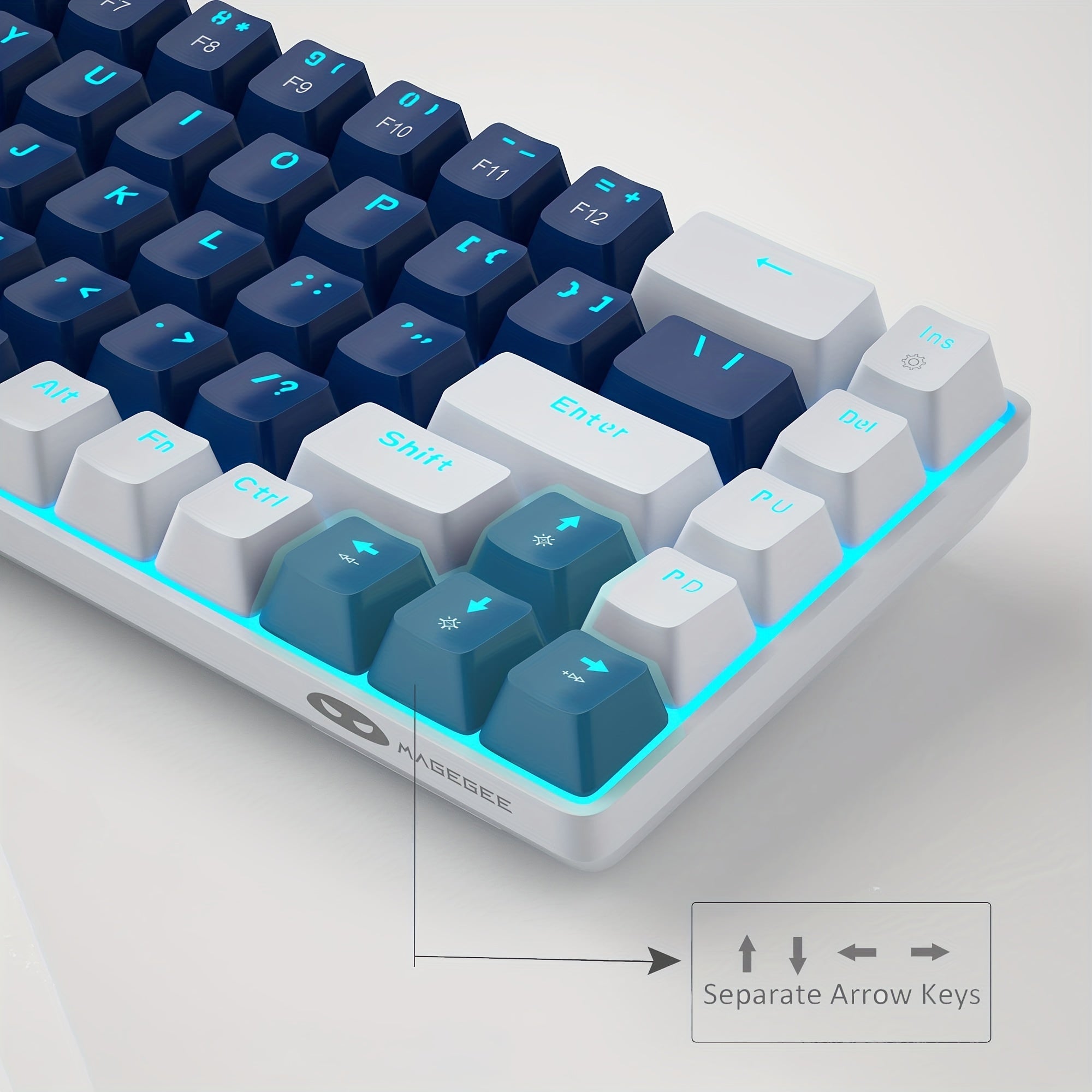 Teclado mecánico compacto para juegos del 60% con interruptores azules, retroiluminación LED, ergonómico para Windows, Mac, PC y portátil