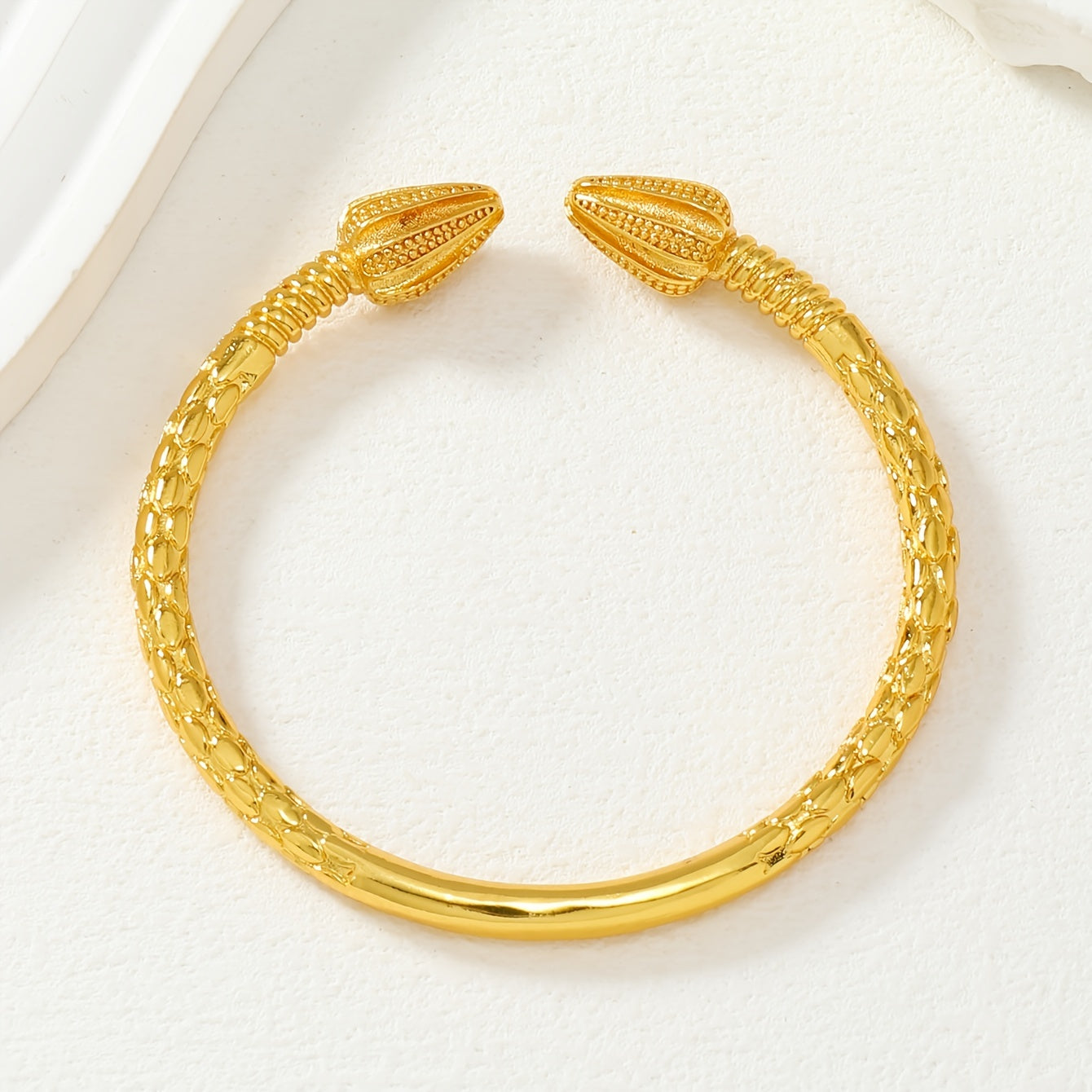 Women's Adjustable Copper Bracelet with Snake Scale Flower Design in Gold Plated