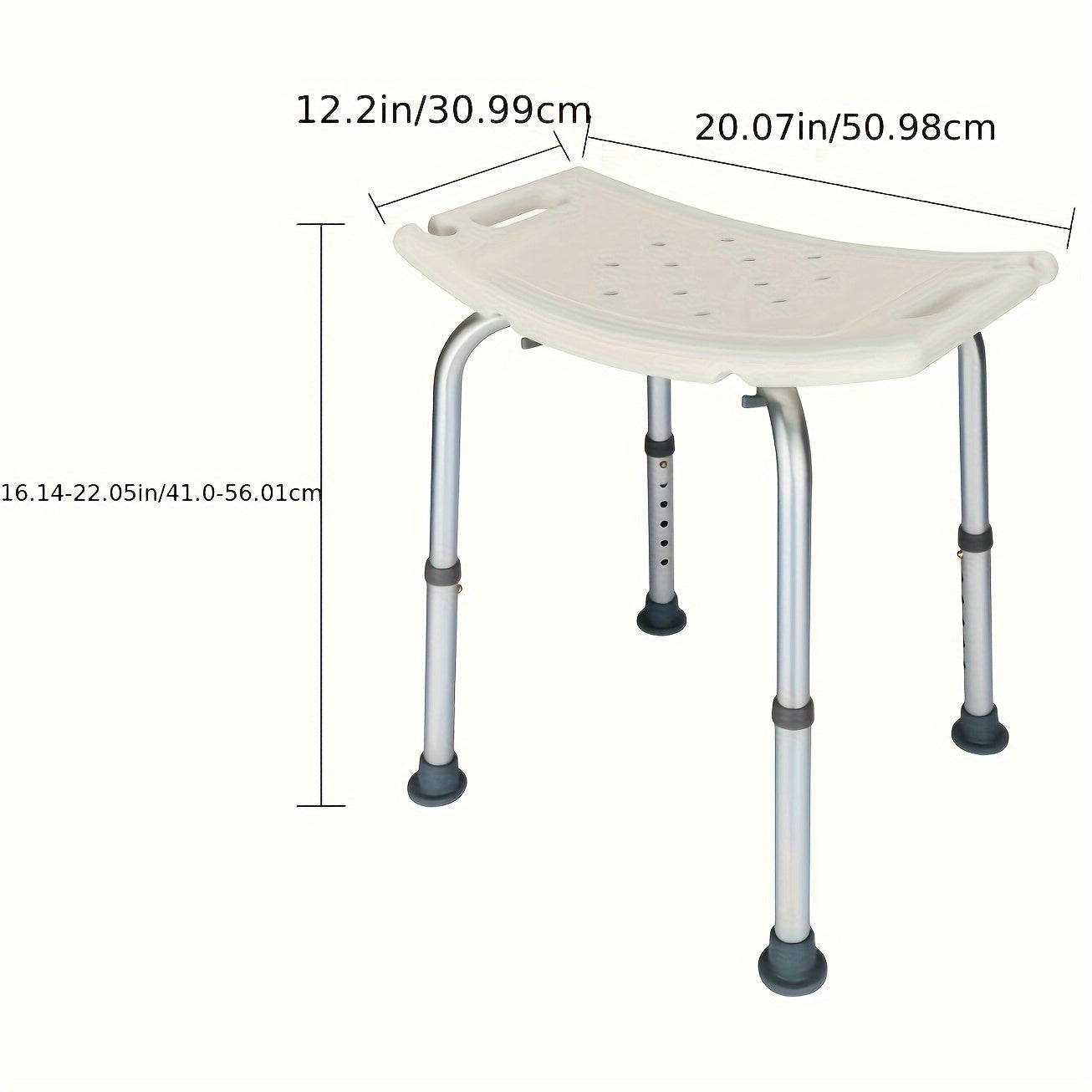 Yoshlar va nogironlar uchun sozlanadigan dush stuli, alyuminiy o'rindiq, sirpanmaydigan oyoqlar, oq