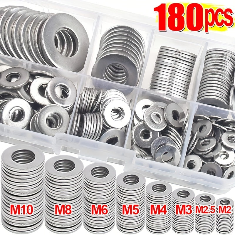 Steel Washer Set 180pcs M2-M10 Polished O-Ring Fasteners for DIY Repair