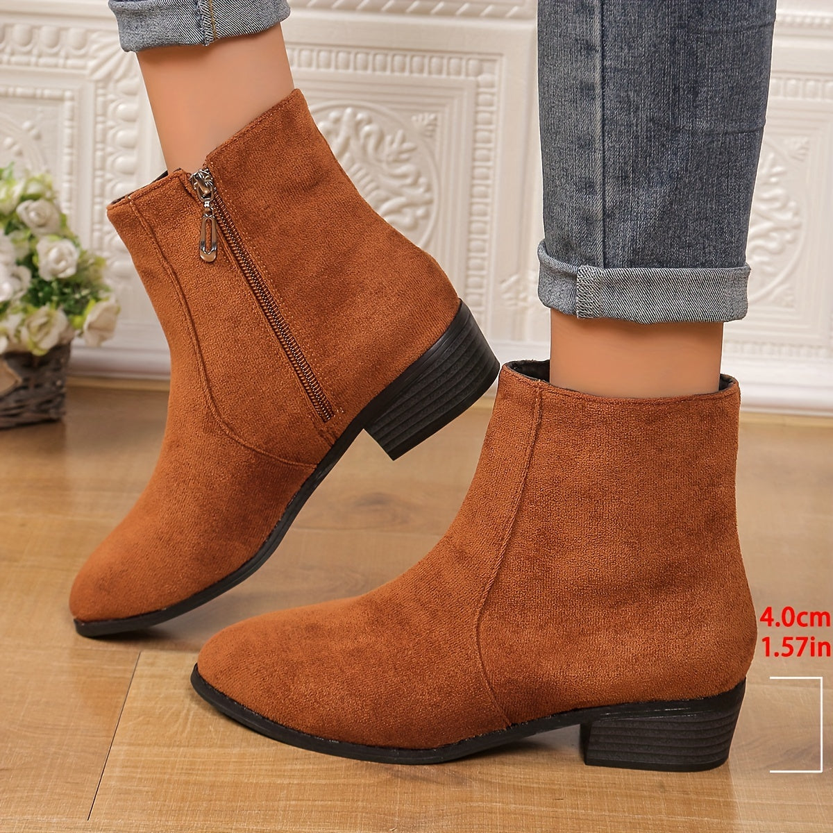 Women's Zipper Booties Retro Coarse Heel Leather Ankle Boots