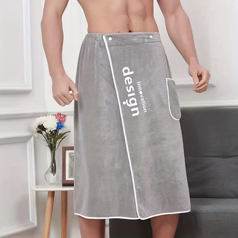 Men's Quick-Drying Bathrobe with Adjustable Elastic Towel Embroidered Soft Absorbent 69x140cm