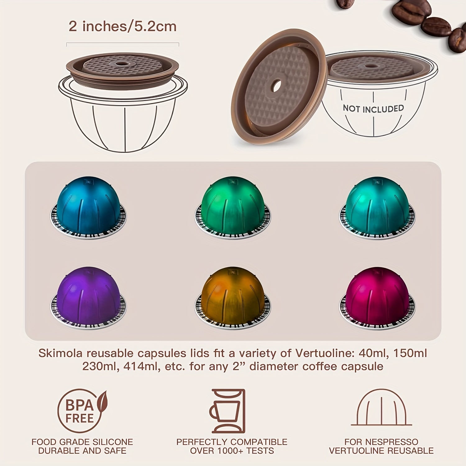 Paquete de 4 tapas de silicona reutilizables para cápsulas de café para Nespresso Vertuo, libres de BPA
