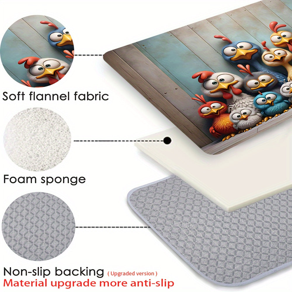 Коврик с рисунком «Куриная семья» с большими глазами, губка толщиной 1,2 см, нескользящий, устойчивый к пятнам и воде, можно стирать в стиральной машине, 100% полиэстер, коврик для двери в спальню, ванную комнату, кухню, прихожую, прачечную
