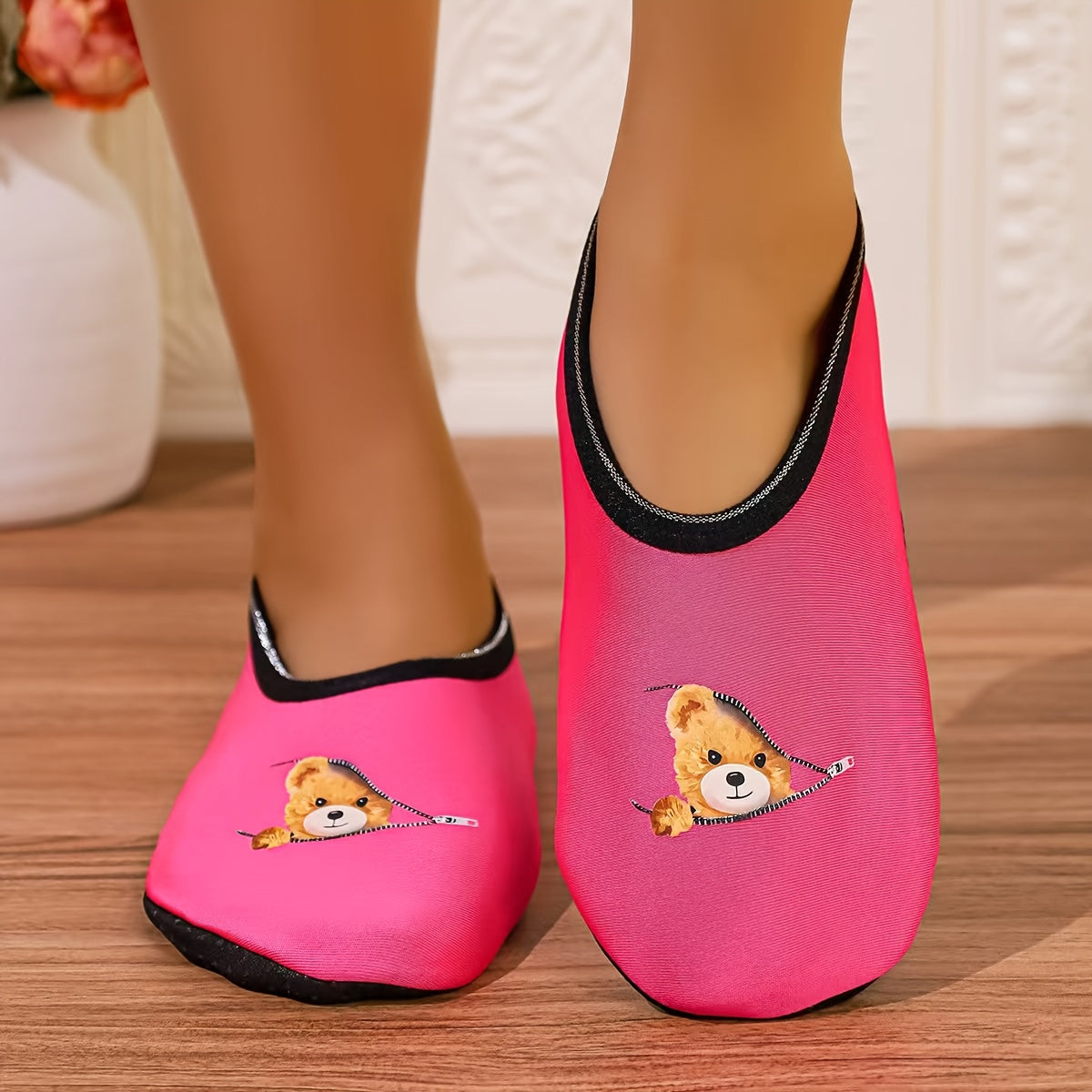 Women's Winter Cotton Zipper Bear Slippers Indoor Cozy House Shoes