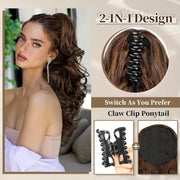 Deep Wave Ponytail Extension 71cm Synthetic Hair Clip in Brown for Women