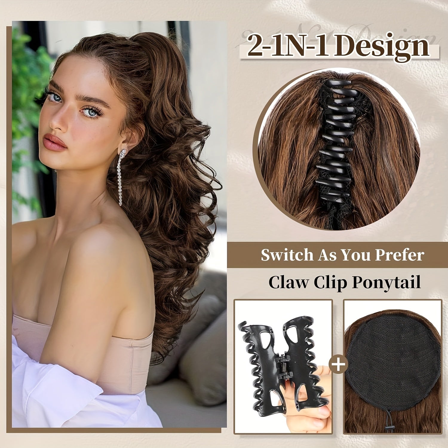 Deep Wave Ponytail Extension 71cm Synthetic Hair Clip in Brown for Women