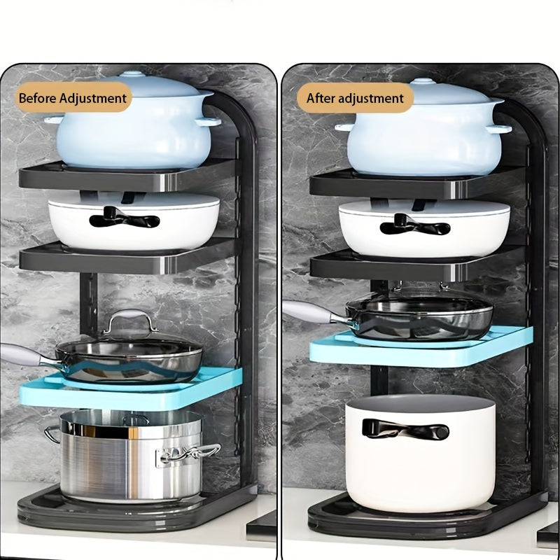 Adjustable Black Stainless Steel 3-Tier Kitchen Pot Rack Space-Saving Organizer