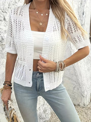 Plus Size Women's White Summer Insulated Ice-Feel French Hollow Cardigan Layering Top