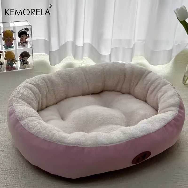 Classic Plush Pet Bed for Small to Large Pets, Thick Round Nest with Warm Deep Sleep Mat