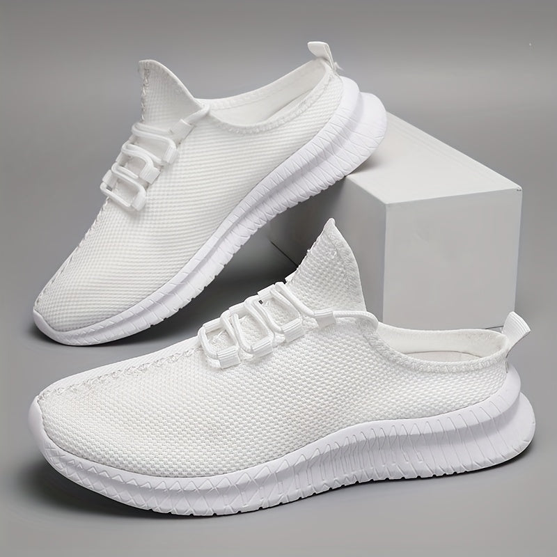 Zapatillas deportivas casuales para hombre, malla transpirable, de caña baja, con cordones, blancas