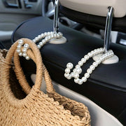 2pcs Stainless Steel Pearl-Embellished Car Seat Headrest Hooks Universal Fit Stylish Vehicle Organizer