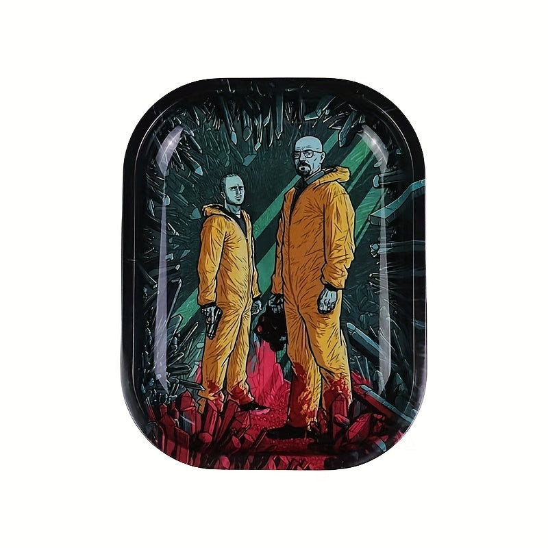 Unisex Metal Rolling Tray, Illustration Design, 19.05x13.97cm for Tobacco Accessories