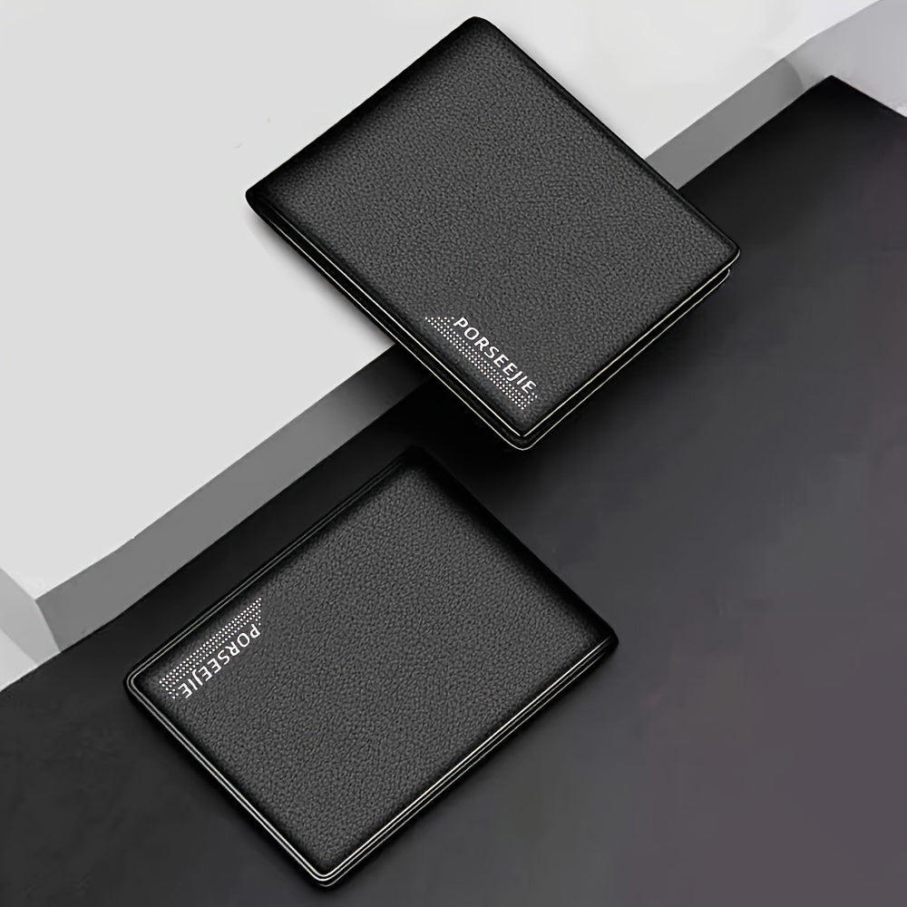 Men's Slim Faux Leather Wallet with Card Slots Large Capacity Bifold Gift