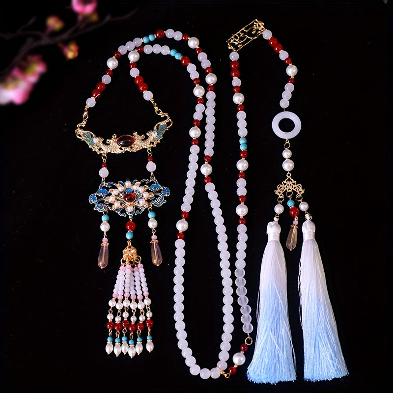 Yangi, nafis marvarid bilaguzuk, tassel va pendant bilan, an'anaviy Xitoy uslubida ishlab chiqilgan. Bayram tadbirlari va har kuni kiyish uchun mukammal.