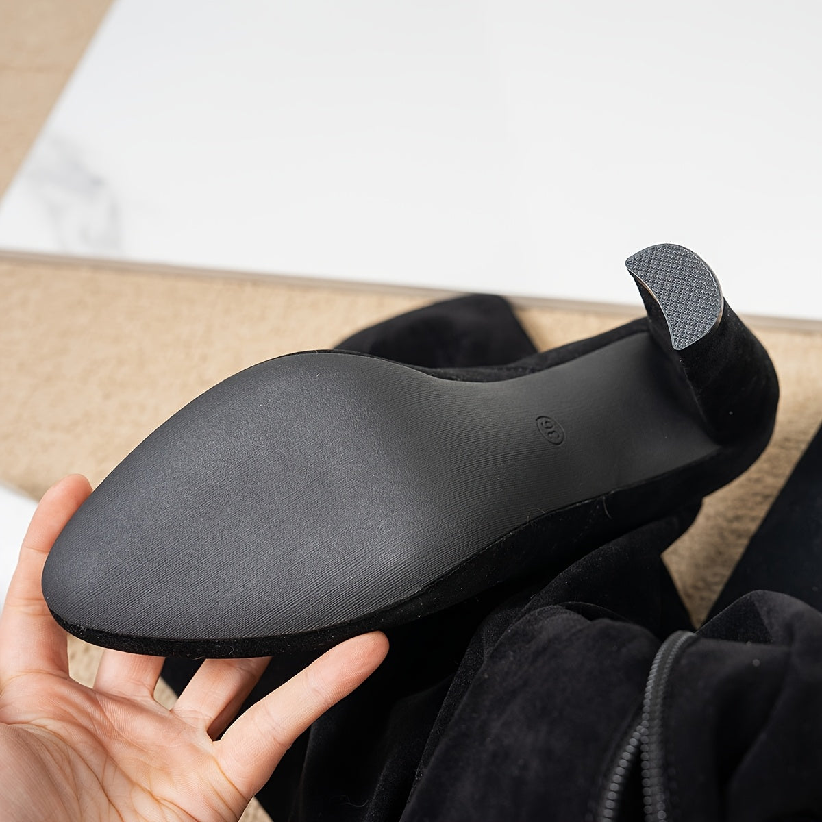 Women's Over-the-Knee Chunky Heel Boots with Zipper and Pointed Toe