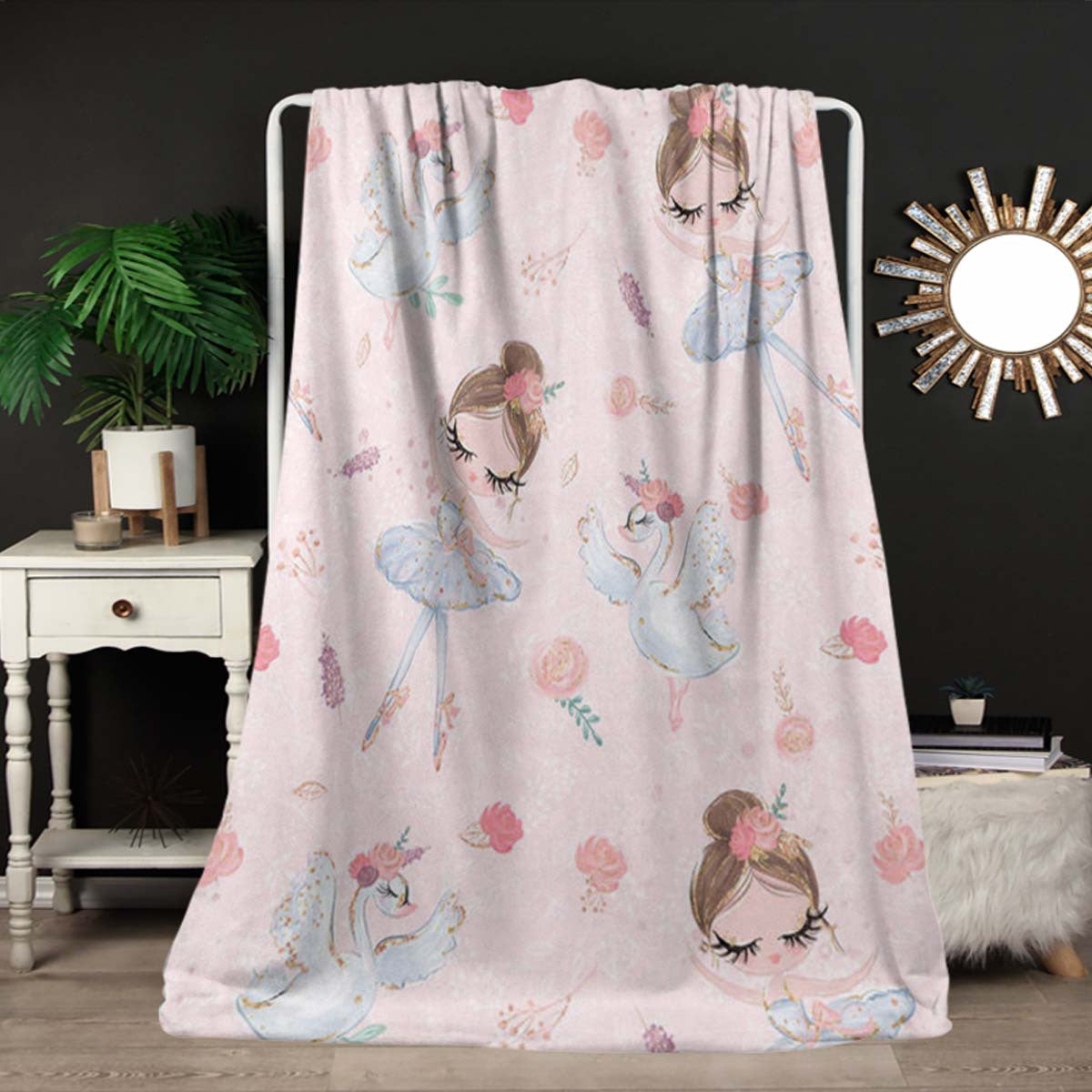Soft and Cozy Ballet Dancer Cartoon Pattern Flannel Throw Blanket for All Seasons
