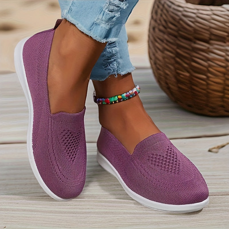 Women’s Lightweight Breathable Knit Flats Slip-On Walking Shoes Casual Allseason