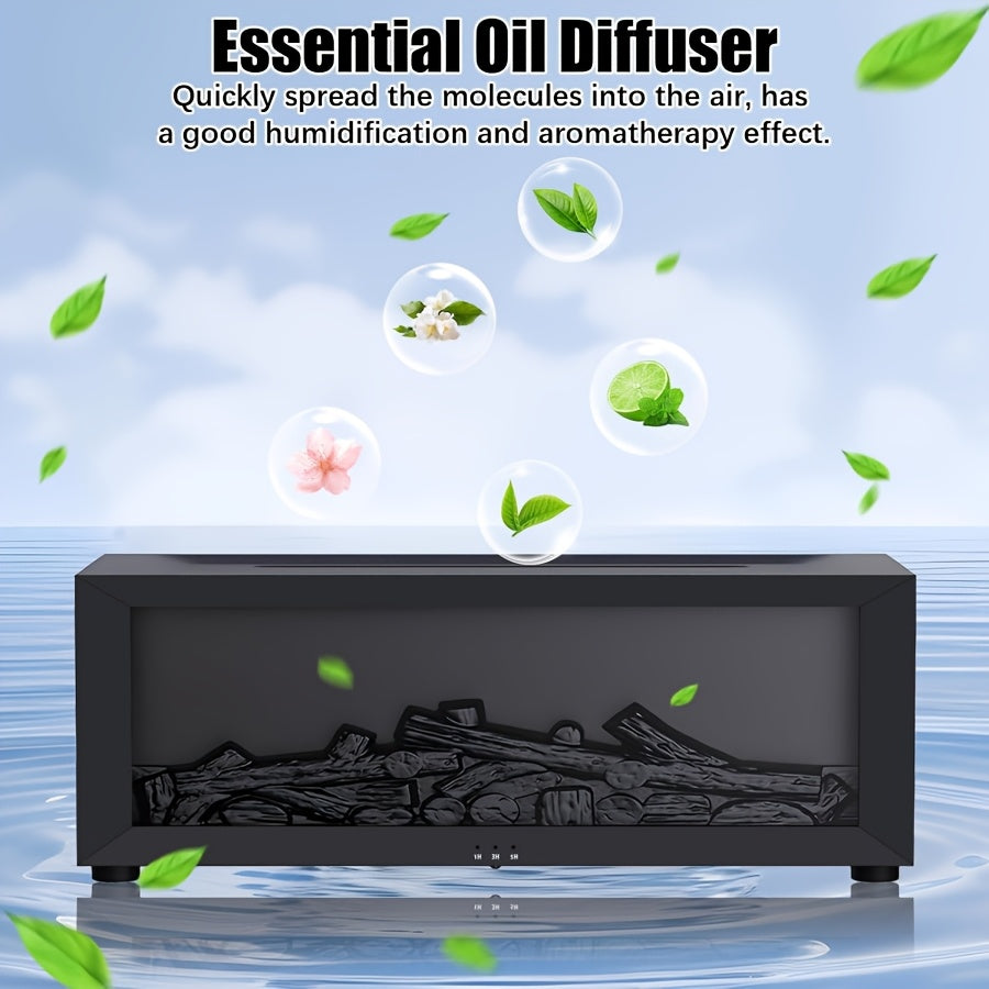 Yoqimli olov effektiga ega Flame Electric Aroma Diffuser - 7 rangli LED, avtomatik o'chirish timeri, USB quvvatlangan asosiy yog' diffuzori uy, ofis, yotoqxona dam olish, aromaterapiya uchun
