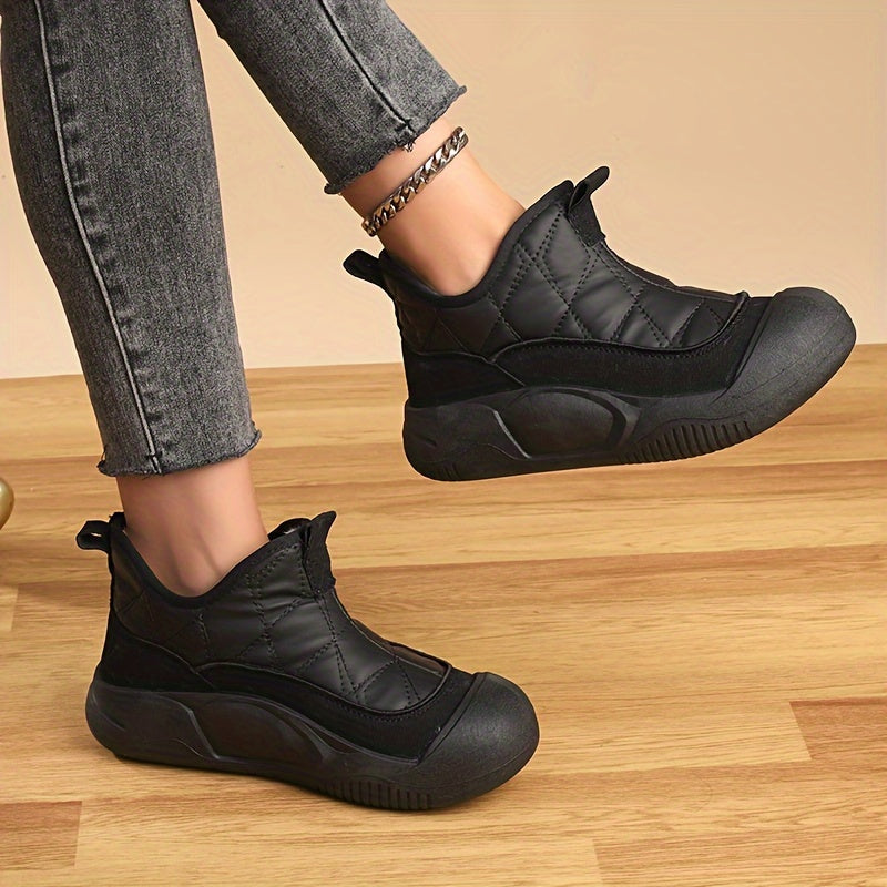 Unisex Fleece-Lined Snow Boots Quilted Winter Shoes Beige