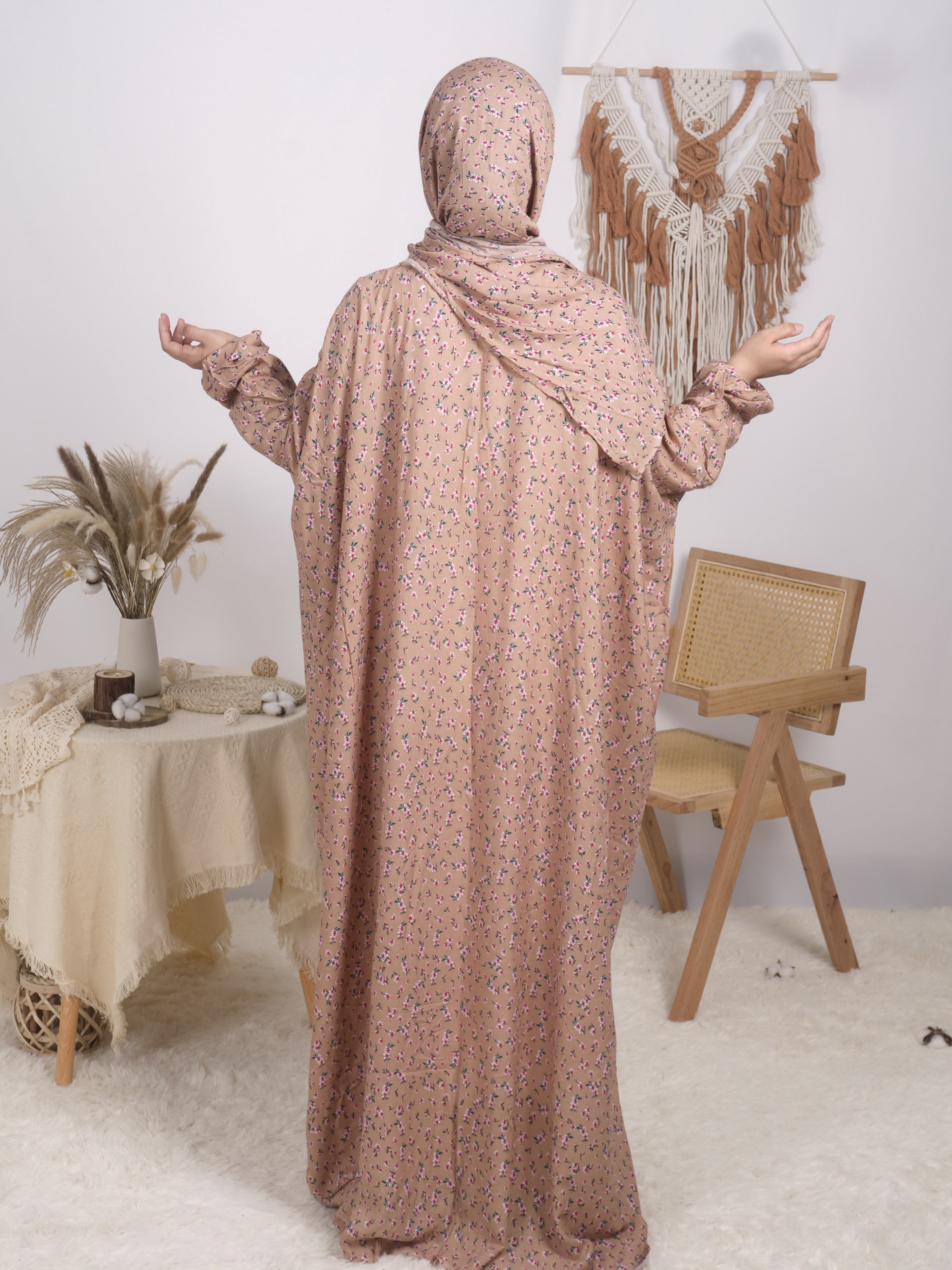 Plus Size Floral Kaftan Dress Long Sleeve Maxi Loose Fit