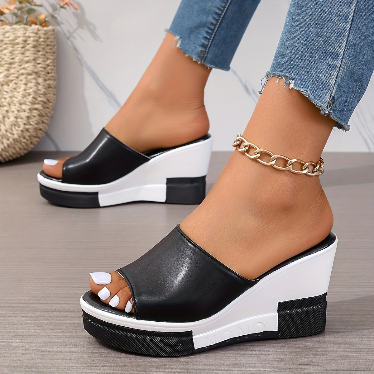 Women's Wedge Sandals Summer Open Toe Slip-On Platform Heel for Outdoor Wear