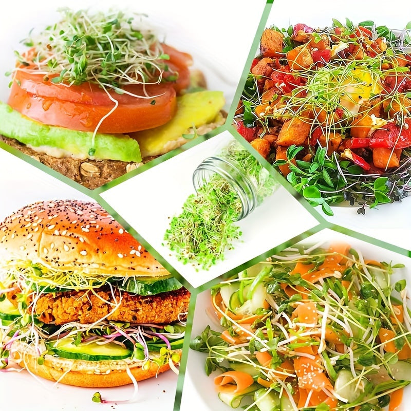 86mm keng og'zli mason idishlari uchun mo'ljallangan ikkita plastik o'sish qopqog'i. Konserva idishlari uchun 2 ta filtr qopqog'ini o'z ichiga oladi. Brokkoli urug'lari, loviya o'simliklari, alfalfalar va salat o'simliklarini o'stirish uchun ideal.