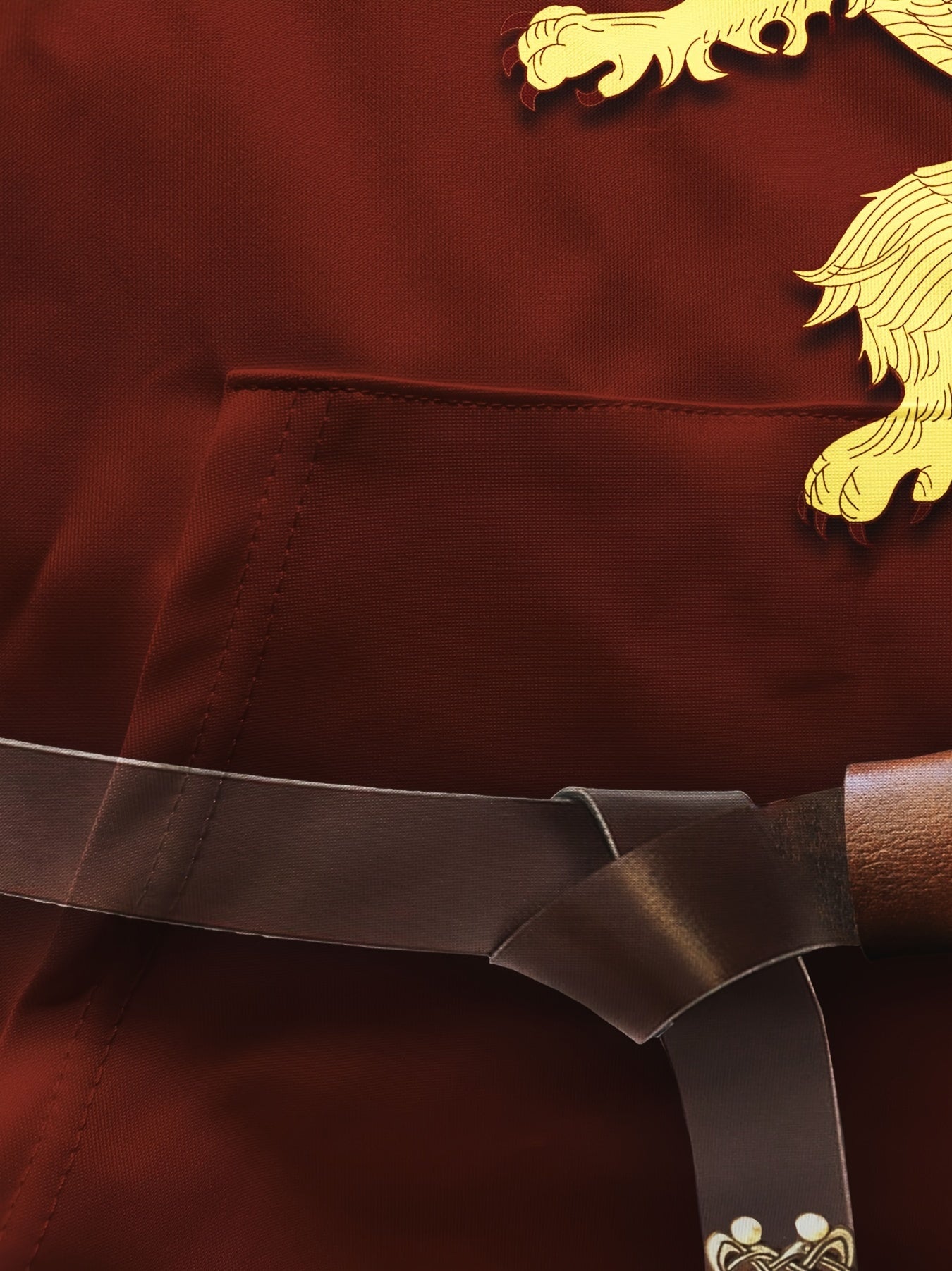 Men's Red Hoodie with Lion Shield Print Polyester Knit Casual Sports Fall Winter