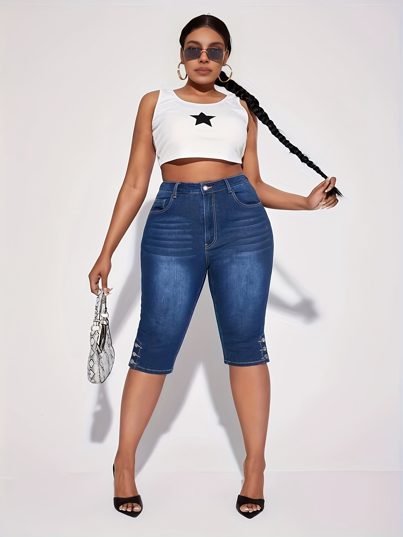 Женские джинсы больших размеров из эластичного денима — эластичный пояс, повседневные и официальные