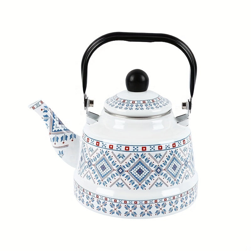 Enamel Electric Kettle 1.1L Geometric Print Memory Flower Design for Tea Coffee