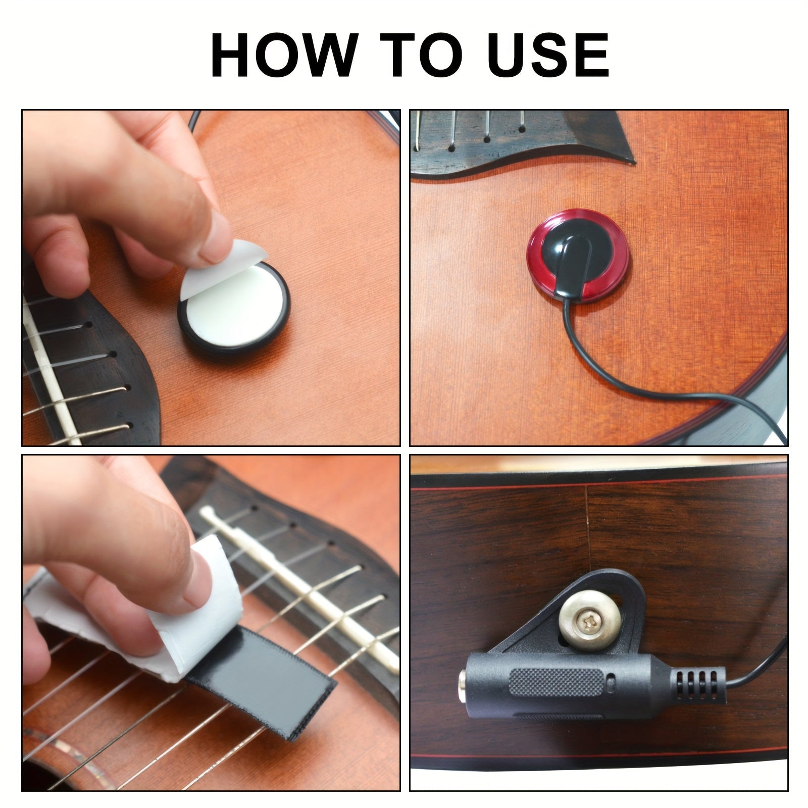 Micrófono de contacto para guitarra, violín, viola, violonchelo, banjo con correa, botón y colgador