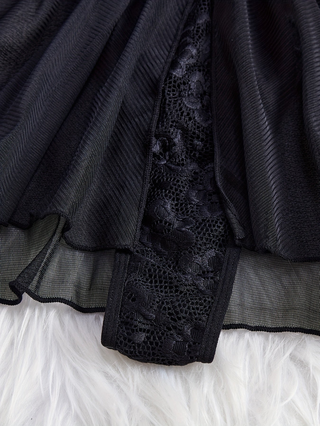 Black Lace Bodysuit with Floral Patterns Deep V-Neck Crisscross Back Semi-Sheer Stretch Lingerie