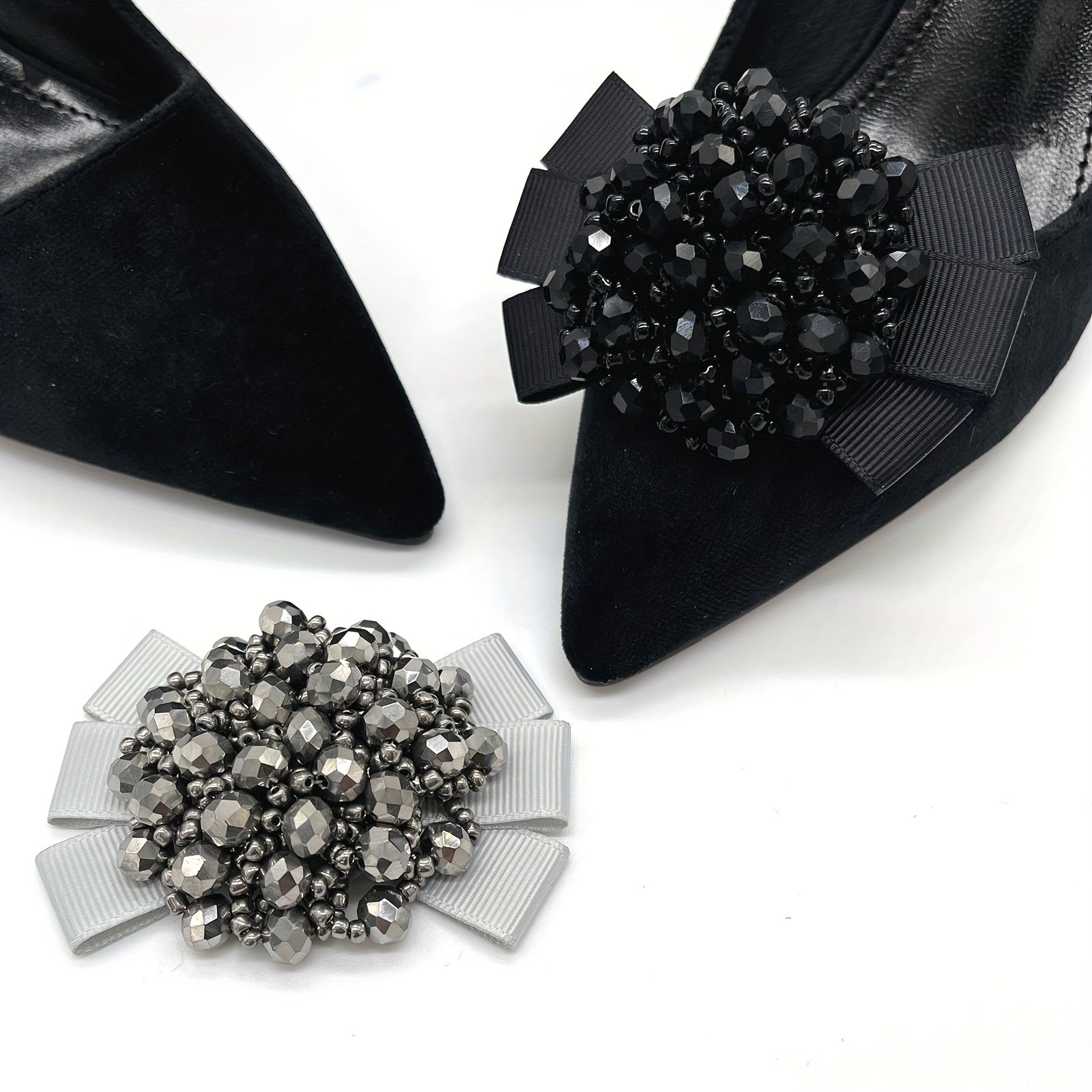 Women Beaded Bow Shoe Clips Detachable Sparkling Multicolor Shoe Accessories