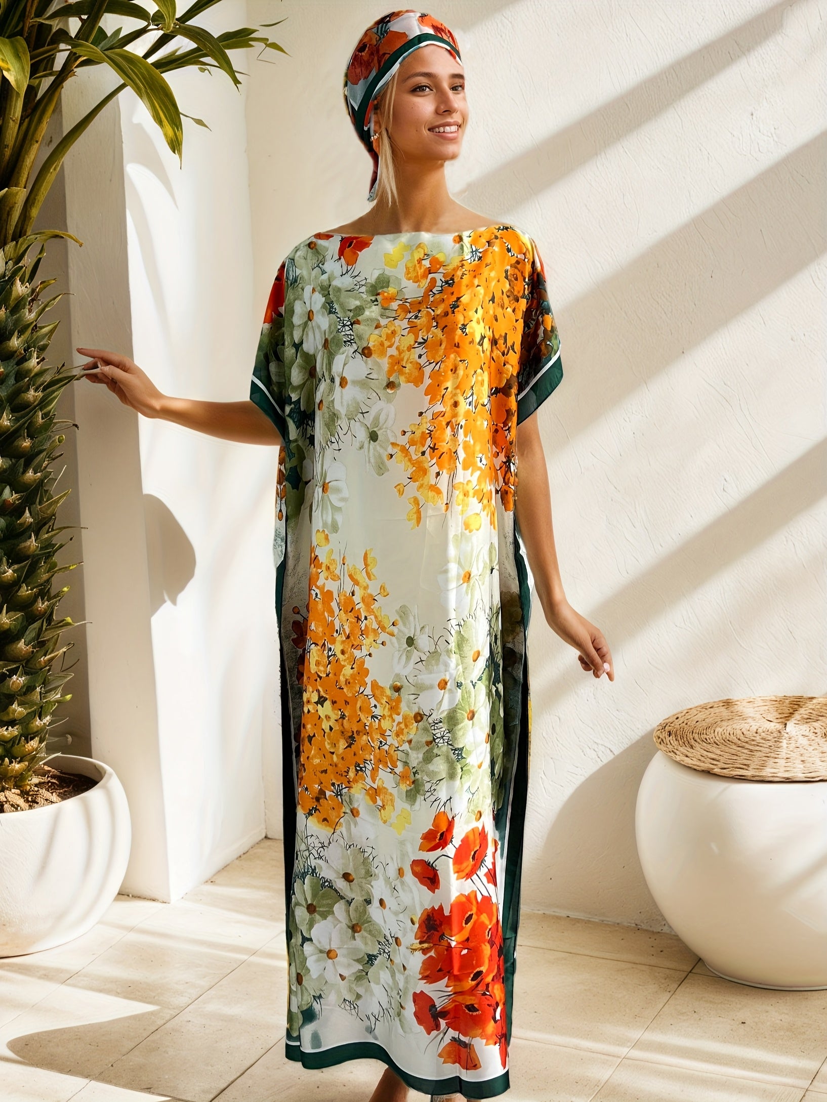 Plus Size Women's Floral Print Maxi Dress Long Sleeve Boho Chic