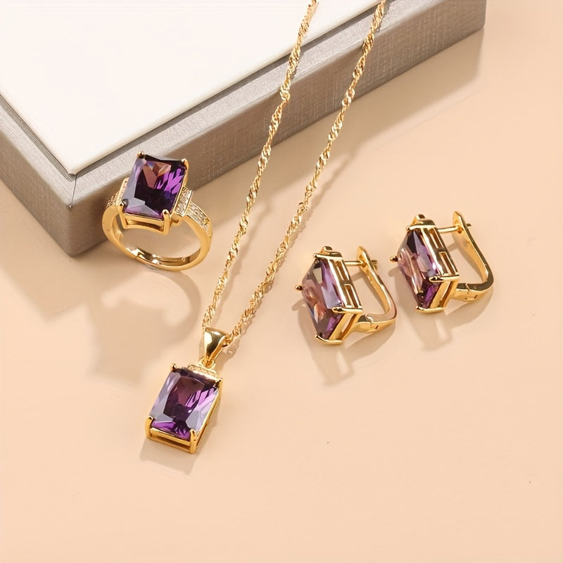 Винтажный ювелирный набор с позолотой 18K для женщин с серьгами, ожерельем и кольцом