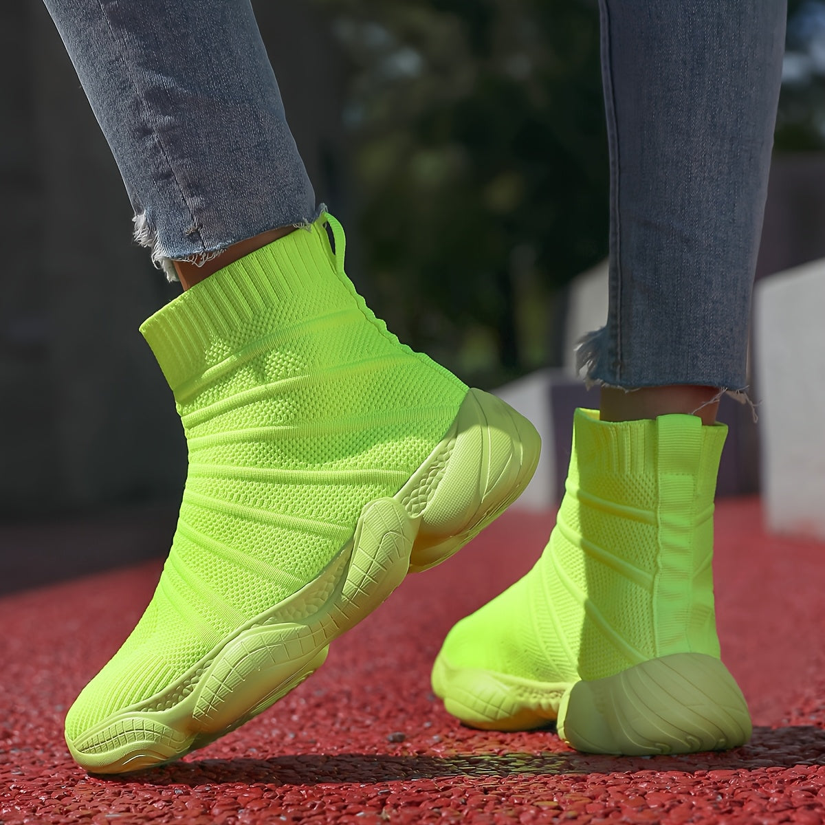 Women's Slip-On Platform Mid-Calf Boots Breathable Fabric All-Season Light Blue